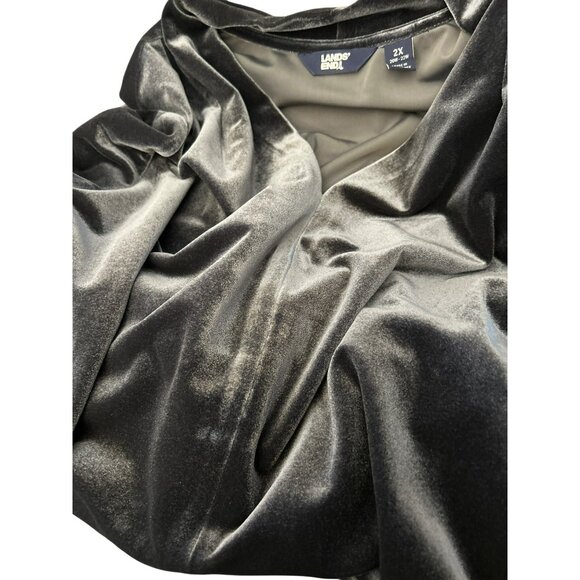 Lands End Gray Black Velvet V Neck Pull Over Blouse Comfortable Relaxed 2X - Picture 5 of 7